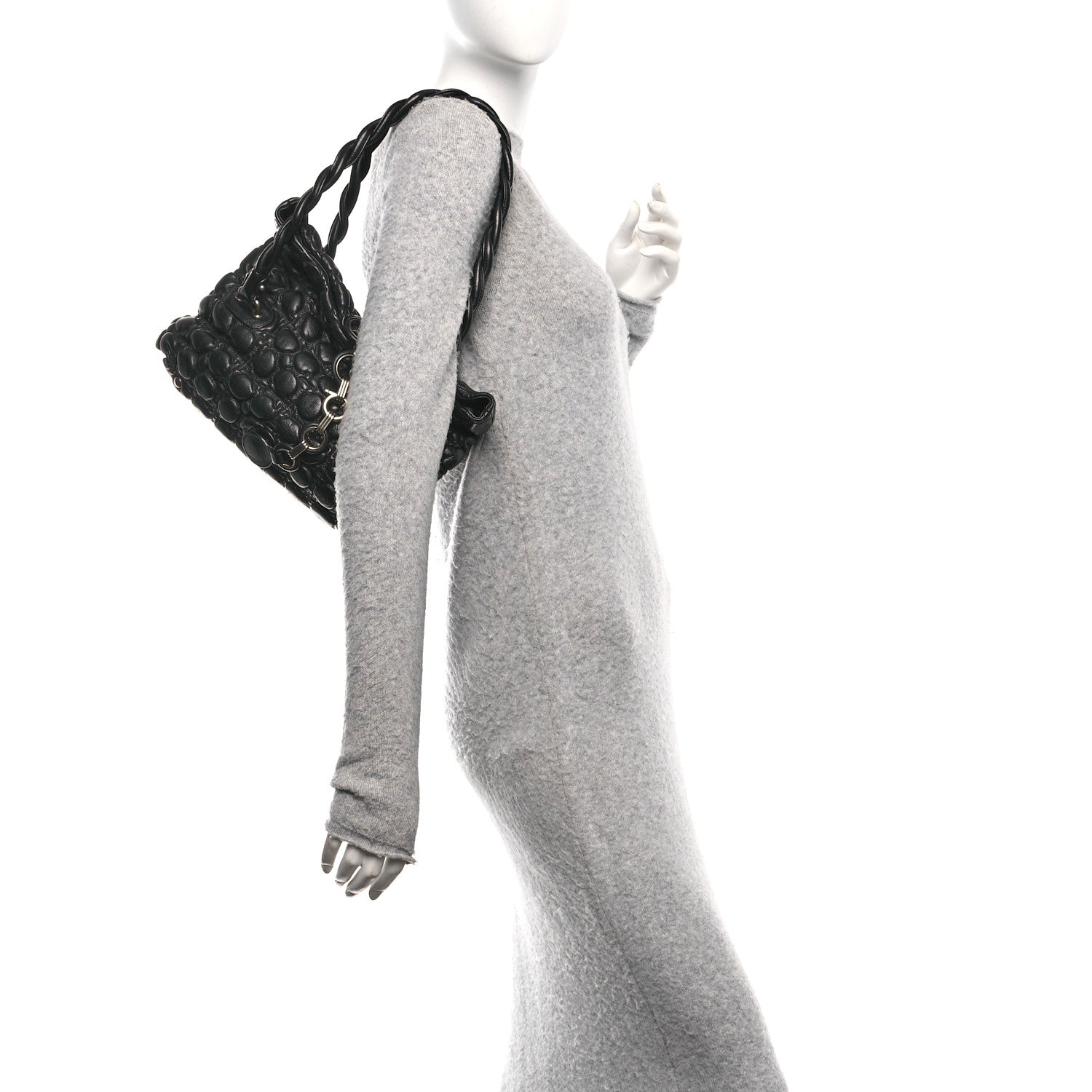 Salvatore Ferragamo Padded Calfskin Embossed Fold Over Shoulder Bag Black 2 of 9