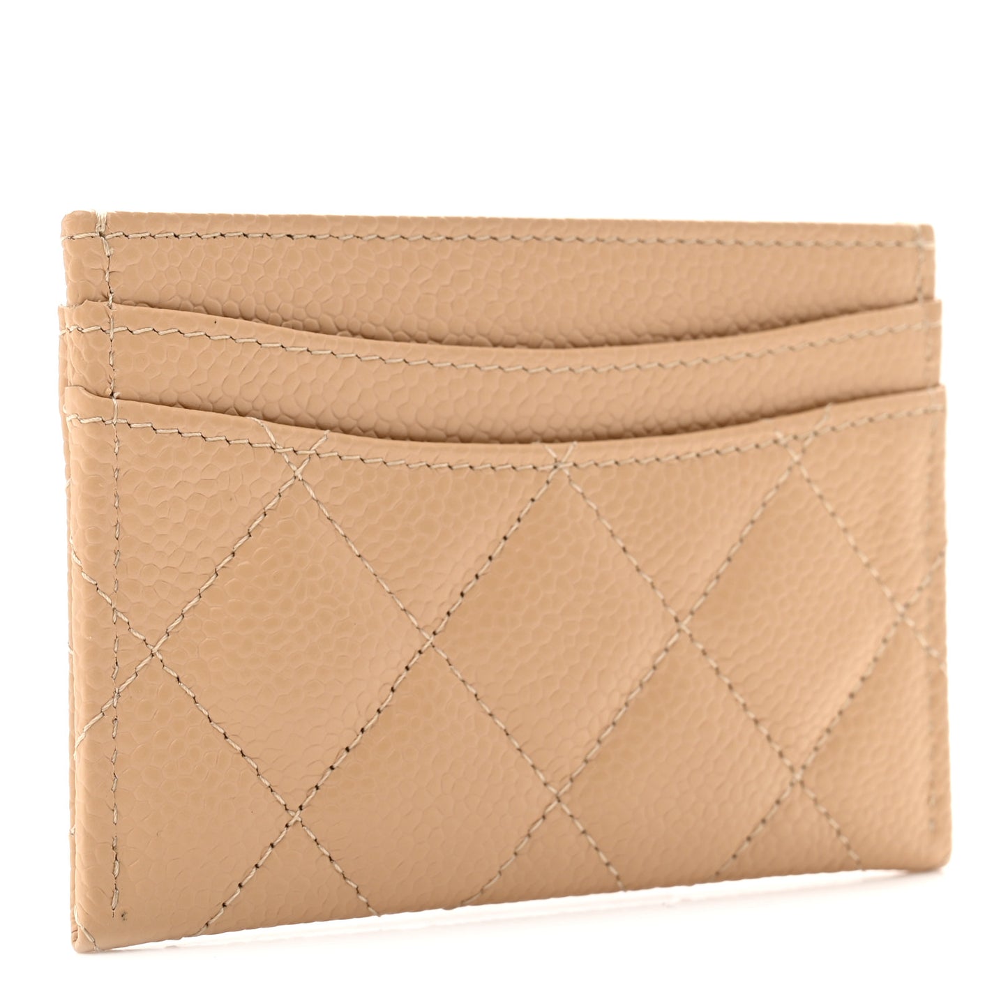 Caviar Quilted Card Holder Beige