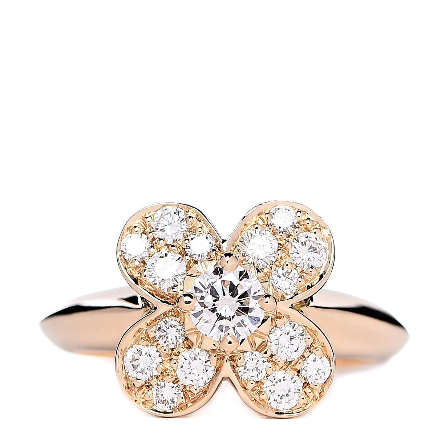 18K Yellow Gold Diamond Trefle Ring 50 5.25