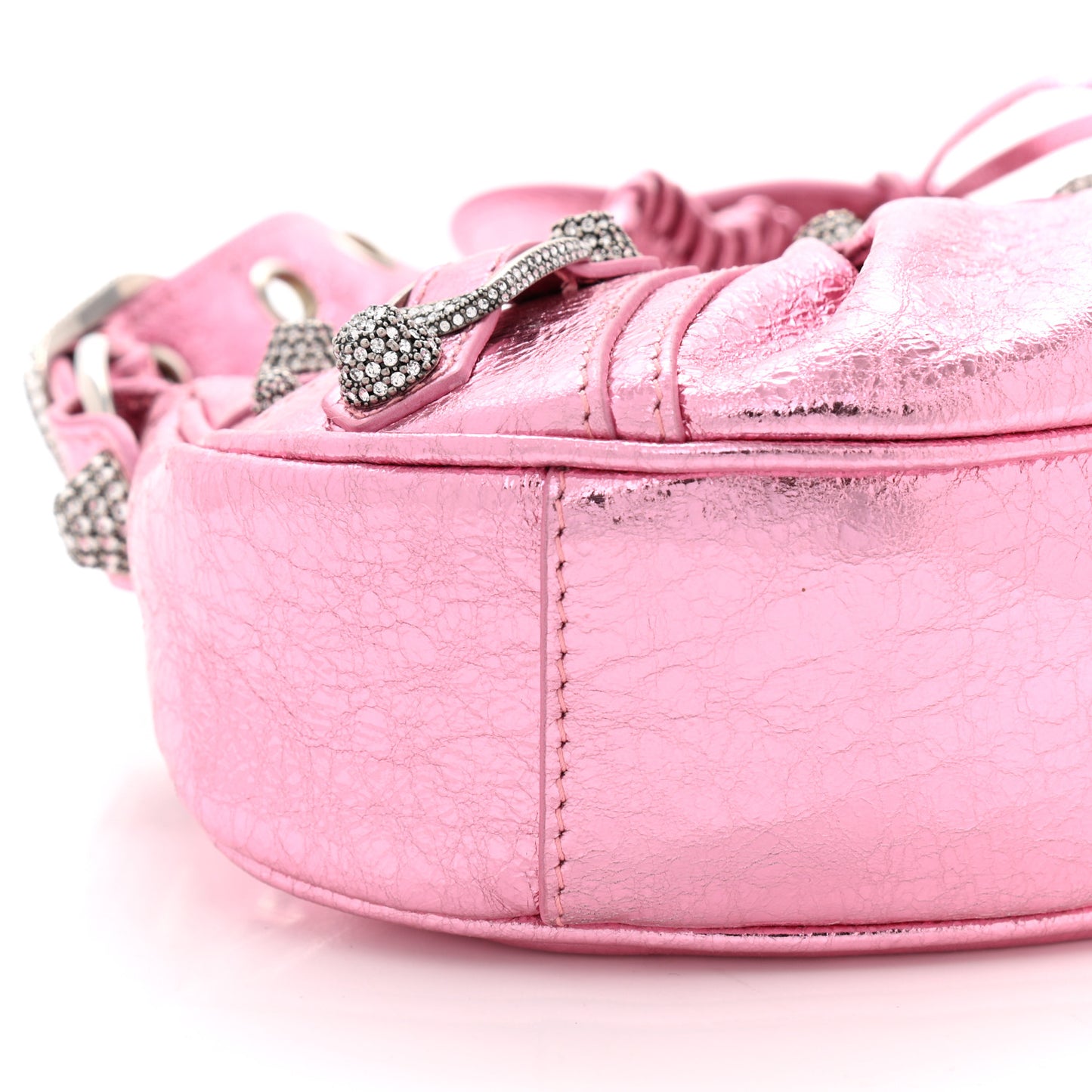 Metallic Agneau Arena Crystal Le Cagole Shoulder Bag XS Met Pink