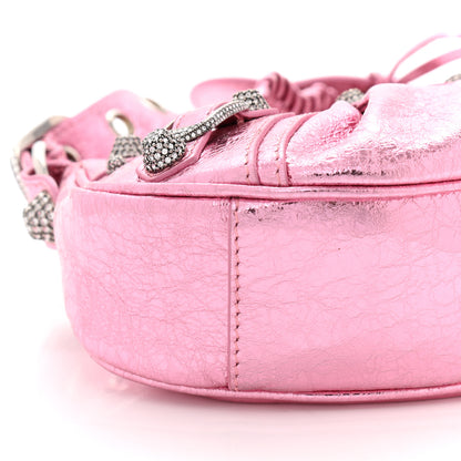Balenciaga Metallic Agneau Arena Crystal Le Cagole Shoulder Bag XS Met Pink 9 of 10