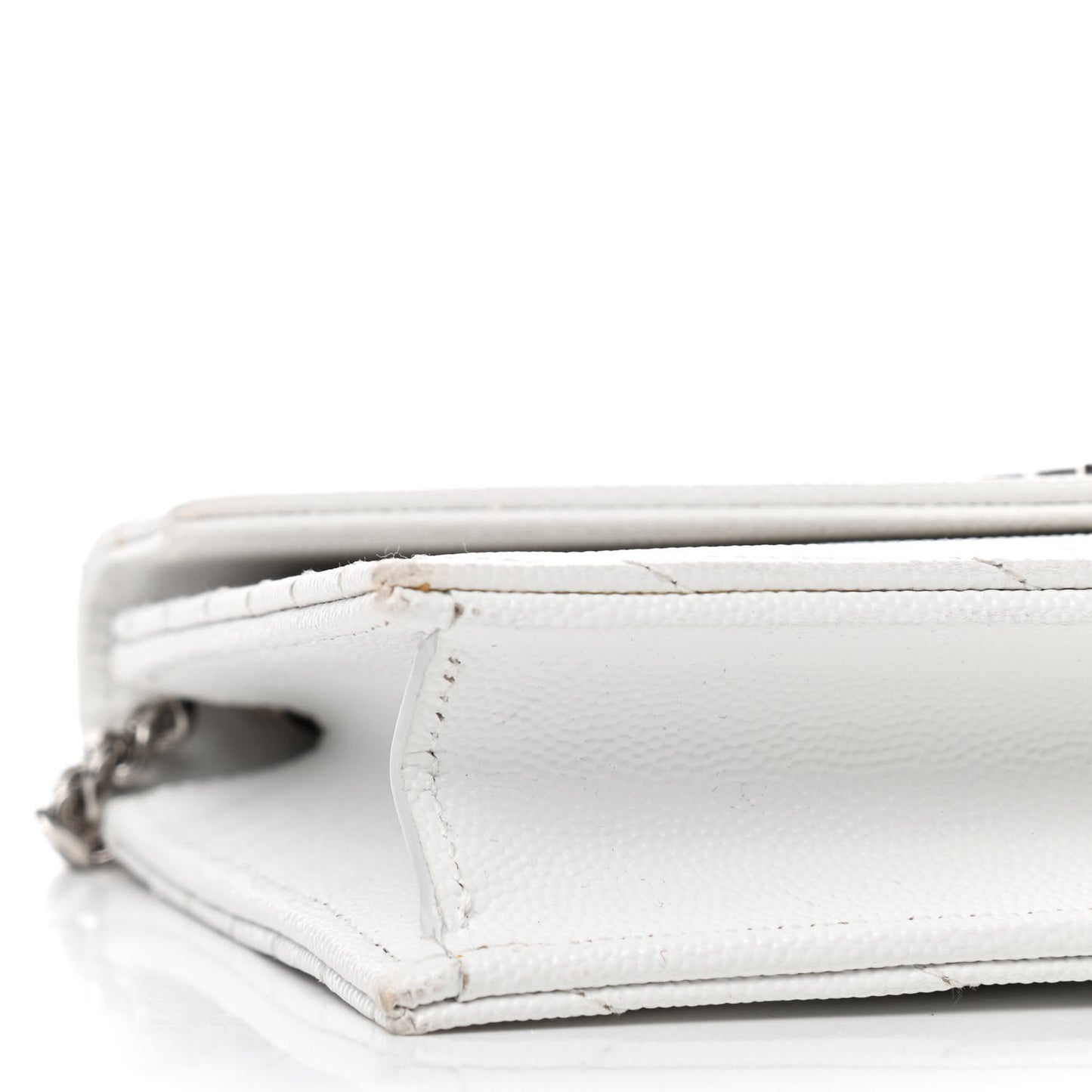 Grain De Poudre Matelasse Chevron Monogram Envelope Chain Wallet White