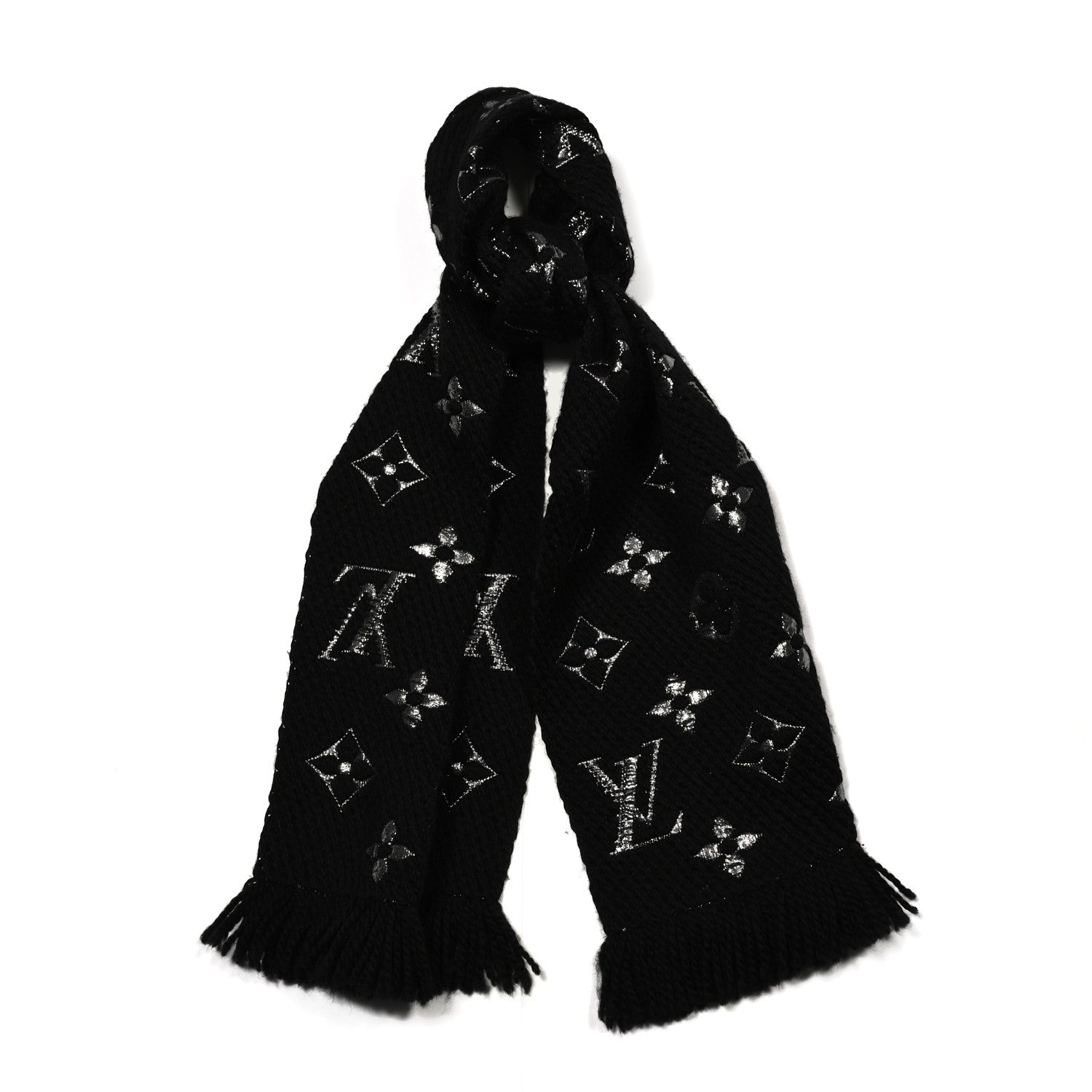 Louis Vuitton Wool Silk Logomania Shine Scarf Black 1 of 4