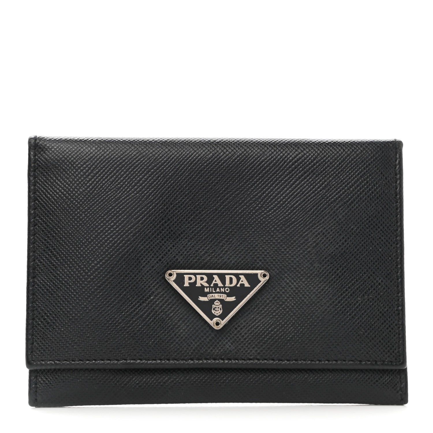 Prada Saffiano Metal Tri-Fold Wallet Black 1 of 8