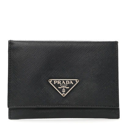 Prada Saffiano Metal Tri-Fold Wallet Black 1 of 8