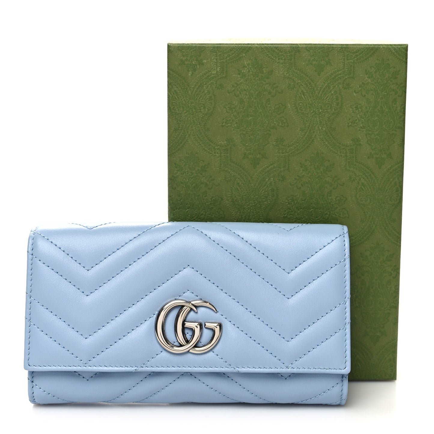Calfskin Matelasse GG Marmont Continental Wallet Porcelain Light Blue