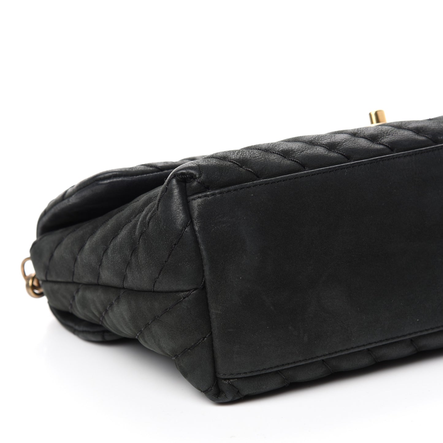 Iridescent Calfskin Surpique Chevron Large Flap Black