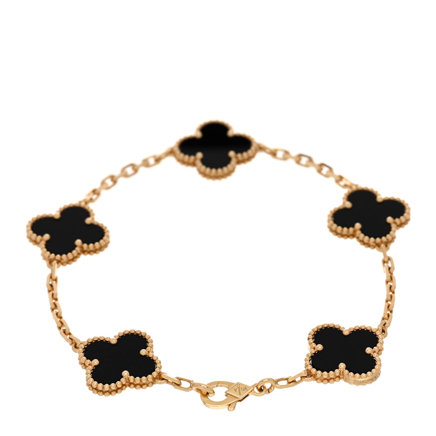 18K Yellow Gold Black Onyx 5 Motifs Vintage Alhambra Bracelet