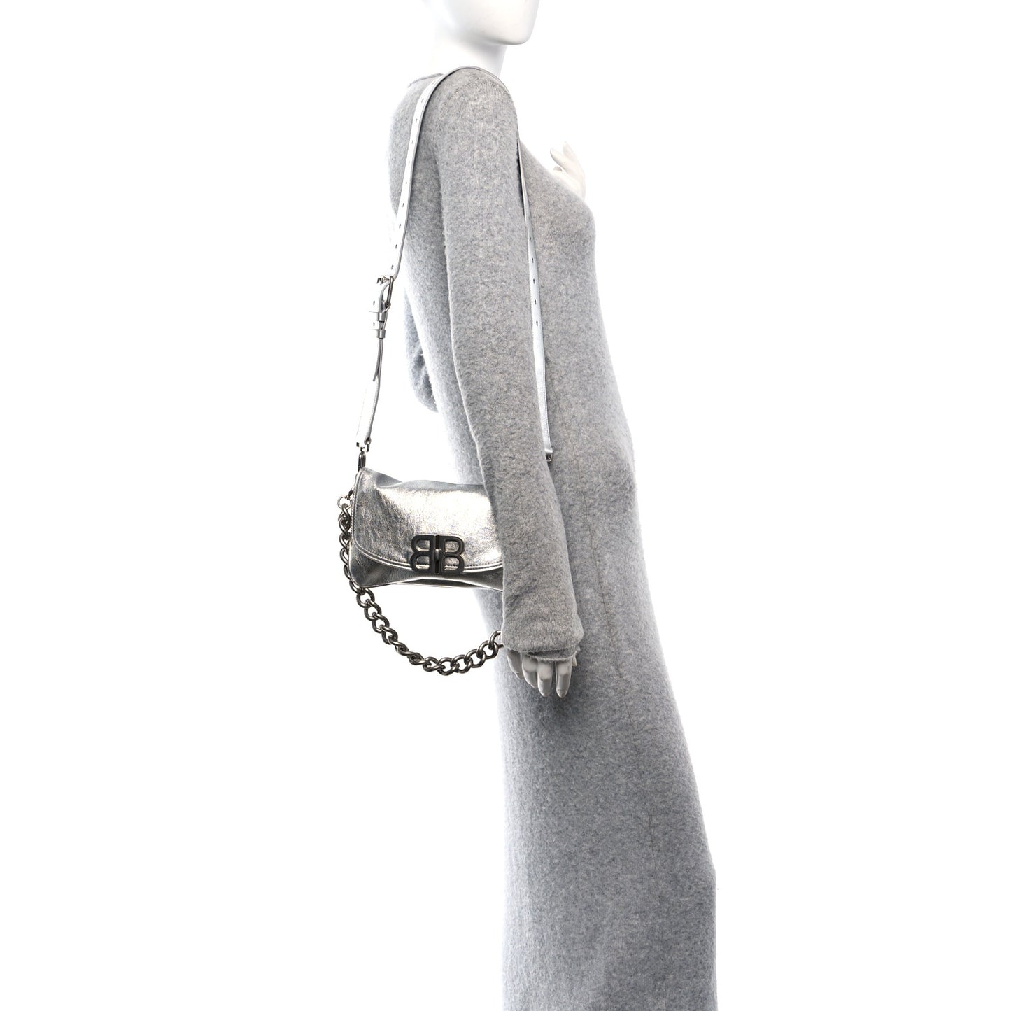 Metallic Peach Calfskin Small BB Soft Flap Bag Silver