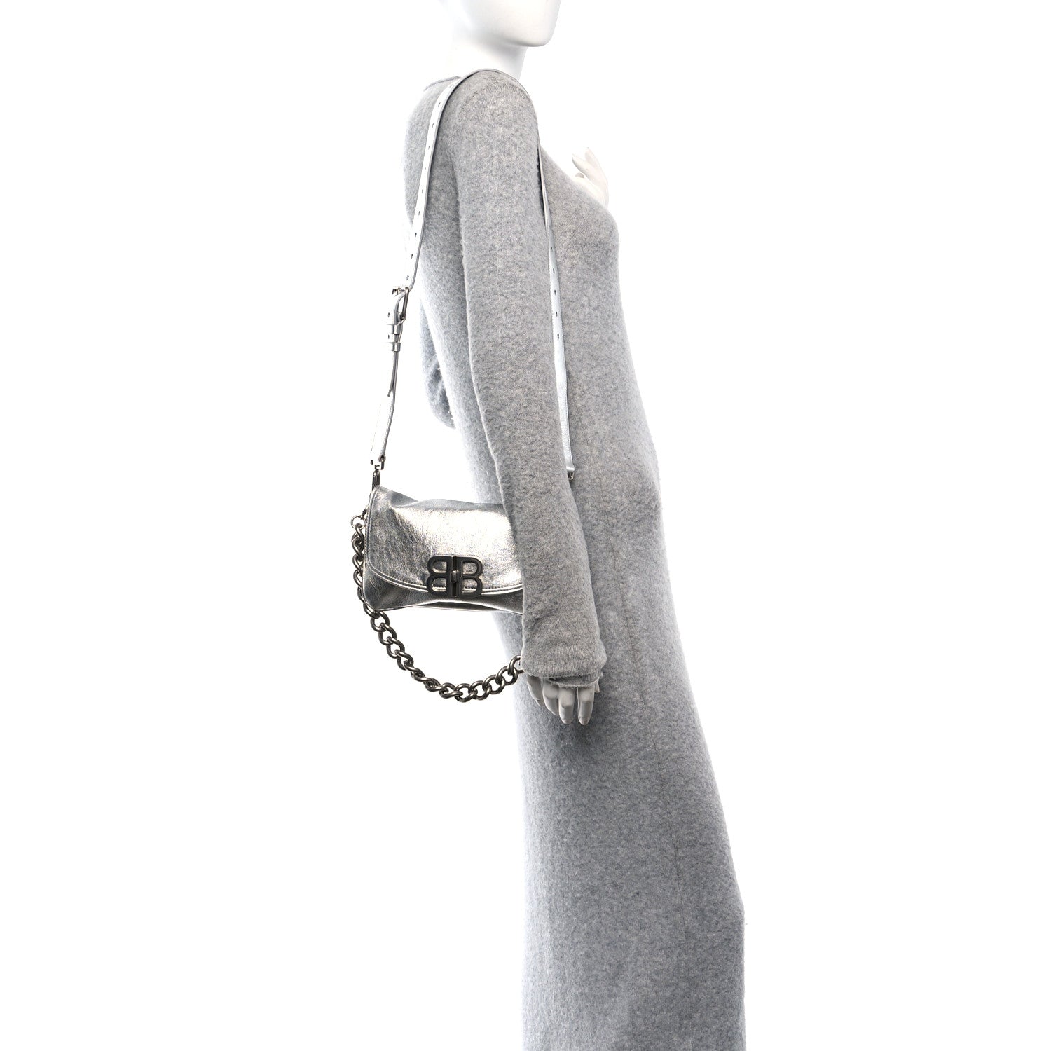 Balenciaga Metallic Peach Calfskin Small BB Soft Flap Bag Silver 2 of 8