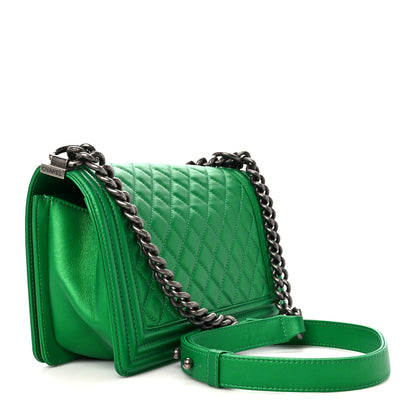Chanel Metallic Calfskin Quilted Medium Boy Flap Green 3 of 10