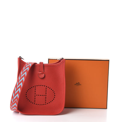 Hermes Taurillon Clemence Evelyne TPM Rouge De Coeur Bleu Du Nord 11 of 11