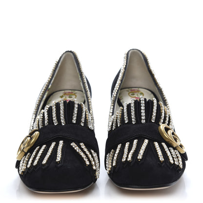 Gucci Kid Scamosciato Crystal GG Marmont Fringe 50mm Loafer Pumps 38 Black 2 of 8