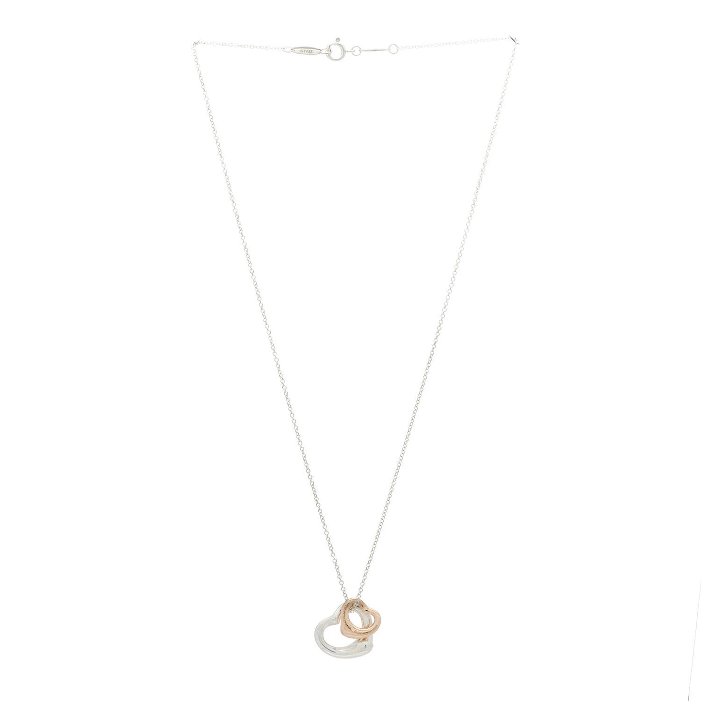 Sterling Silver 18K Rose Gold Elsa Peretti Double Open Heart Pendant Necklace