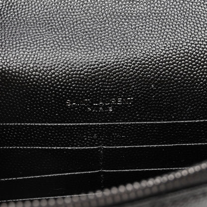 Saint Laurent Grain De Poudre Matelasse Chevron Monogram Monochrome Envelope Chain Wallet Black 6 of 10