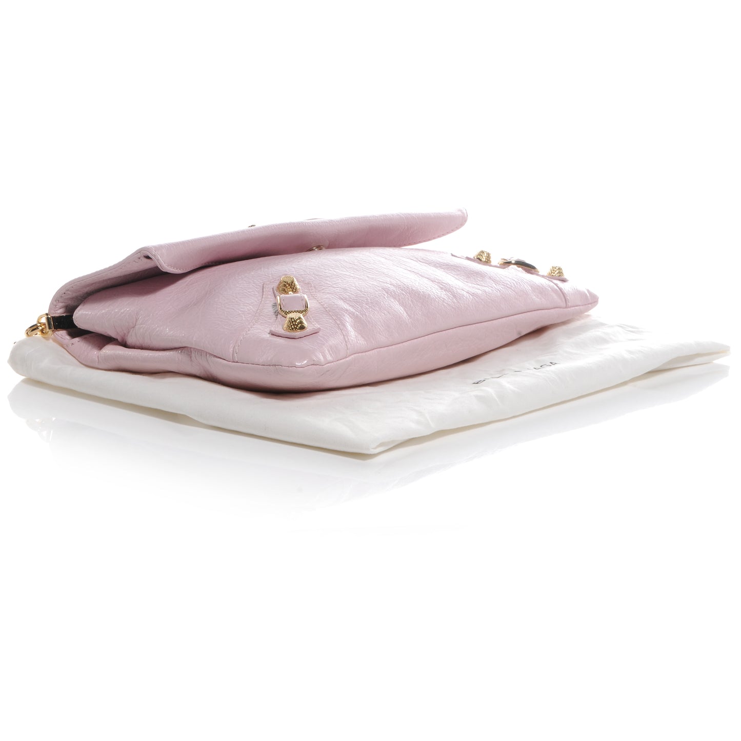 Agneau Giant 12 Gold Hardware Envelope Strap Clutch Rose Poudre