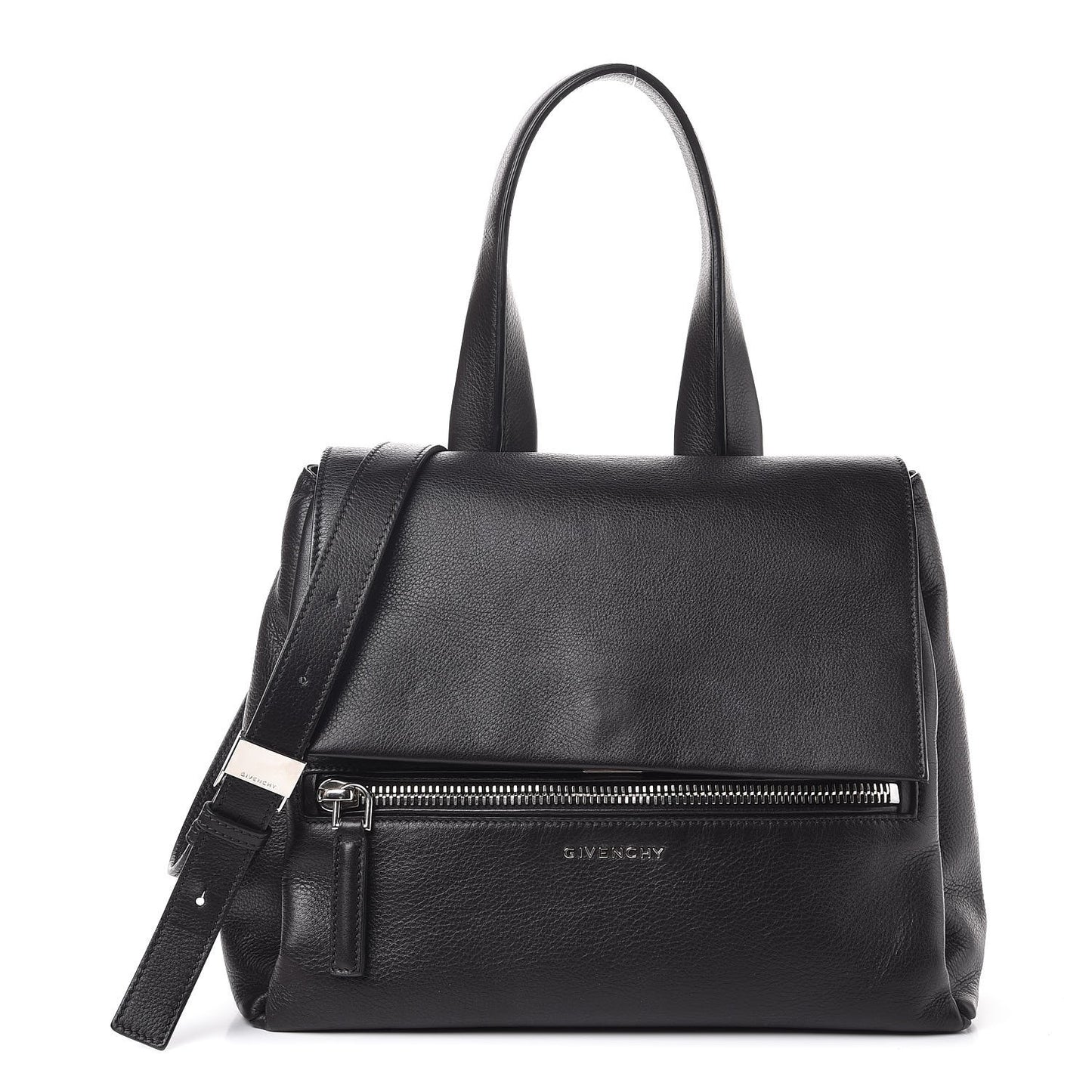 Waxy Grained Calfskin Medium Pandora Pure Flap Bag Black