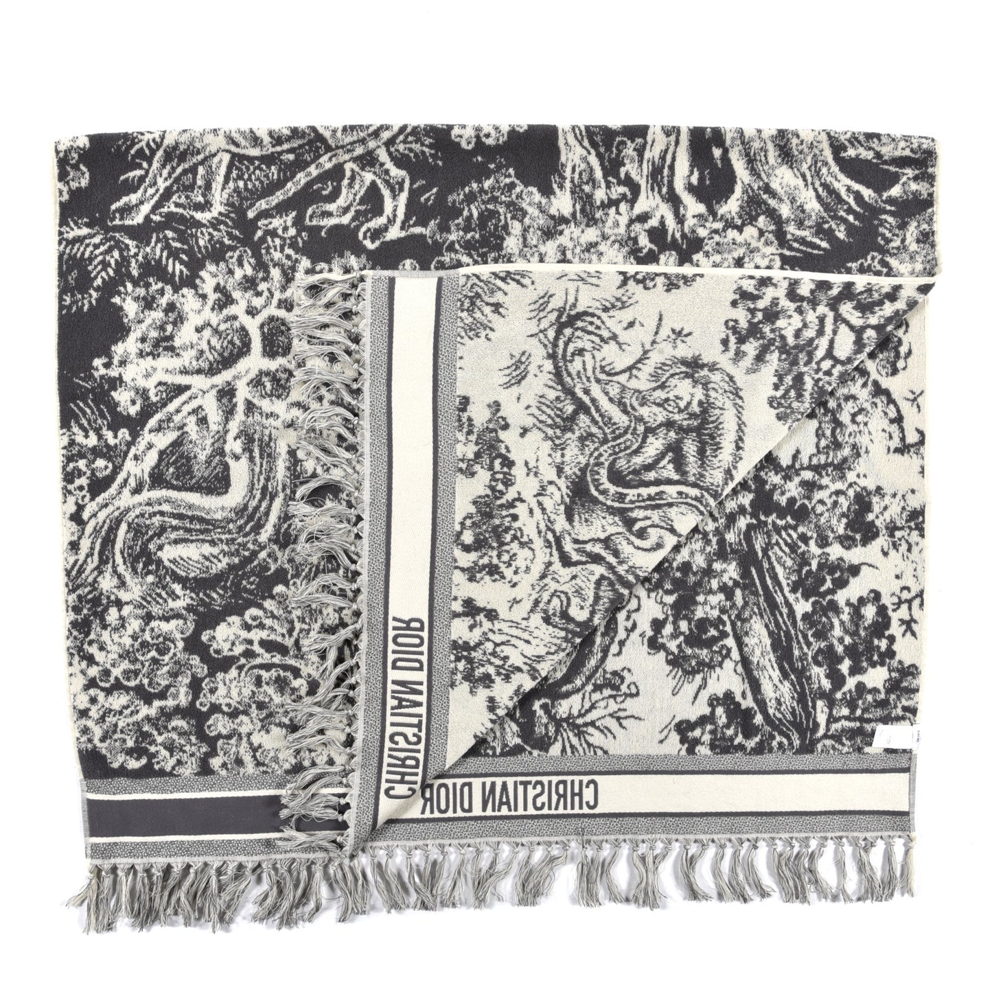Cotton Toile De Jouy Reverse Towel Grey Ivory