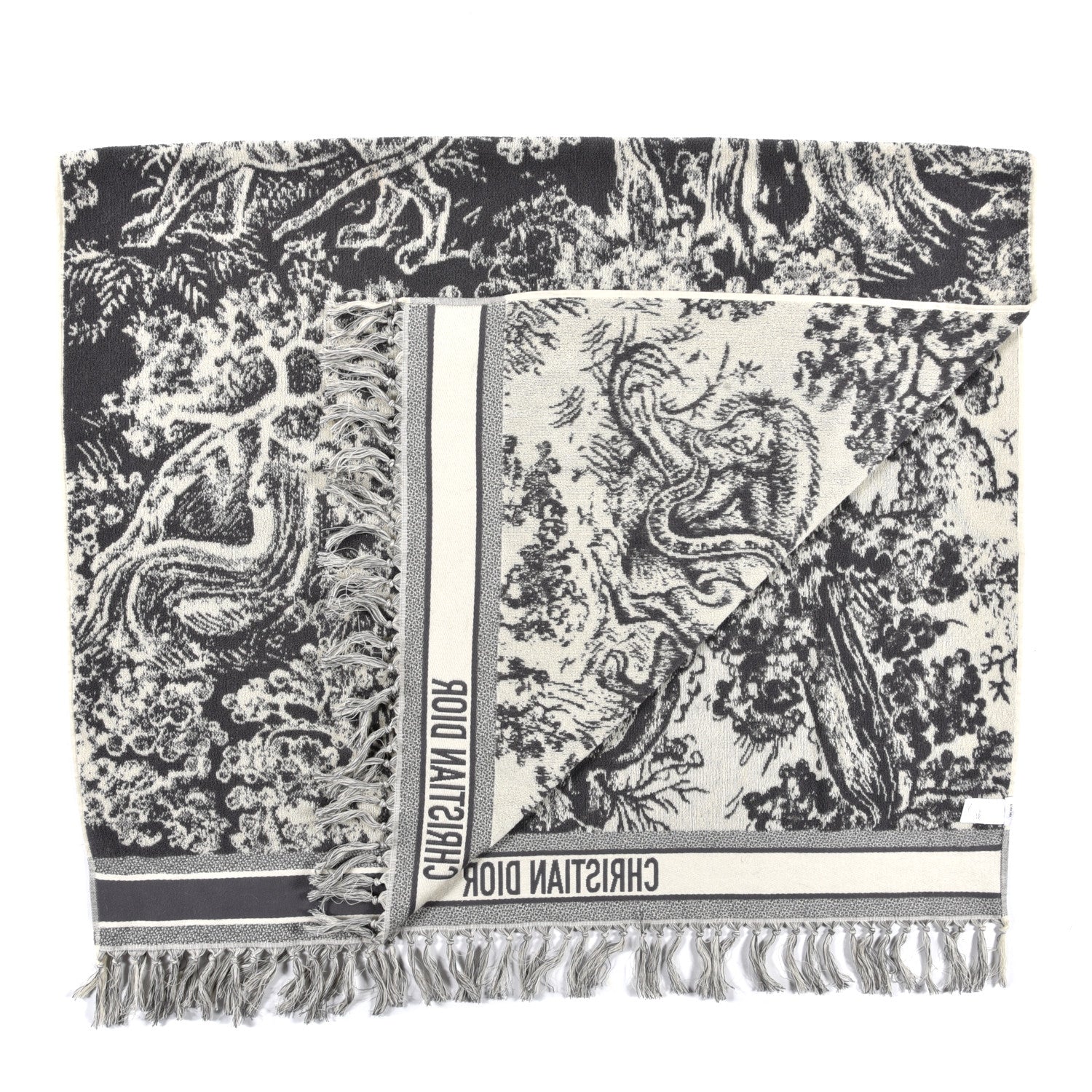 Christian Dior Cotton Toile De Jouy Reverse Towel Grey Ivory 2 of 5