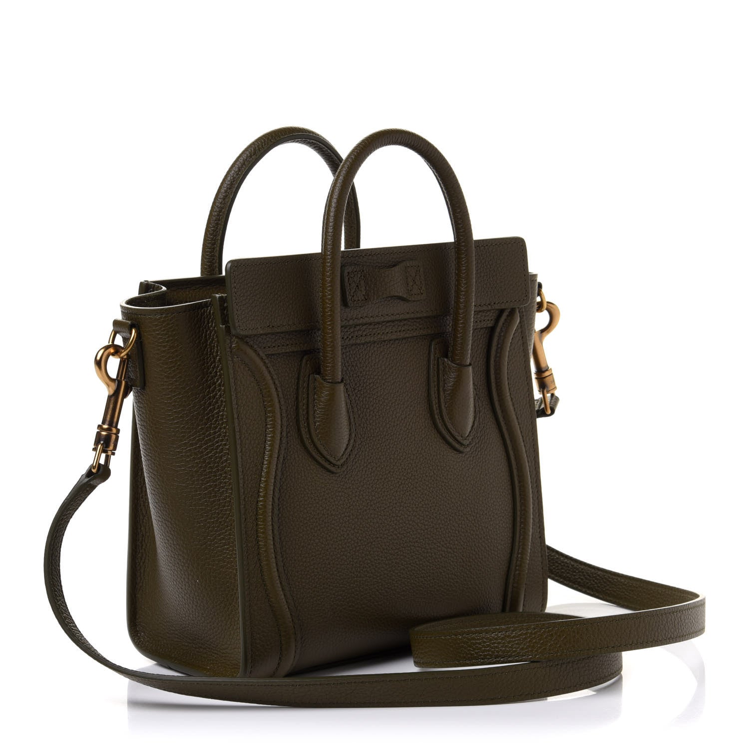 Celine Drummed Calfskin Nano Luggage Olive 3 of 11