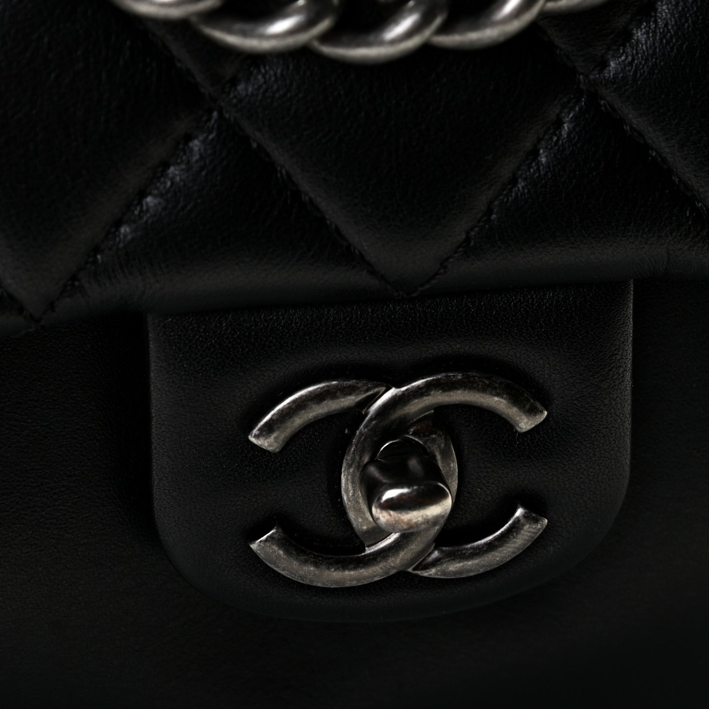 Calfskin Quilted Medium Rock My Shoulder Flap Black
