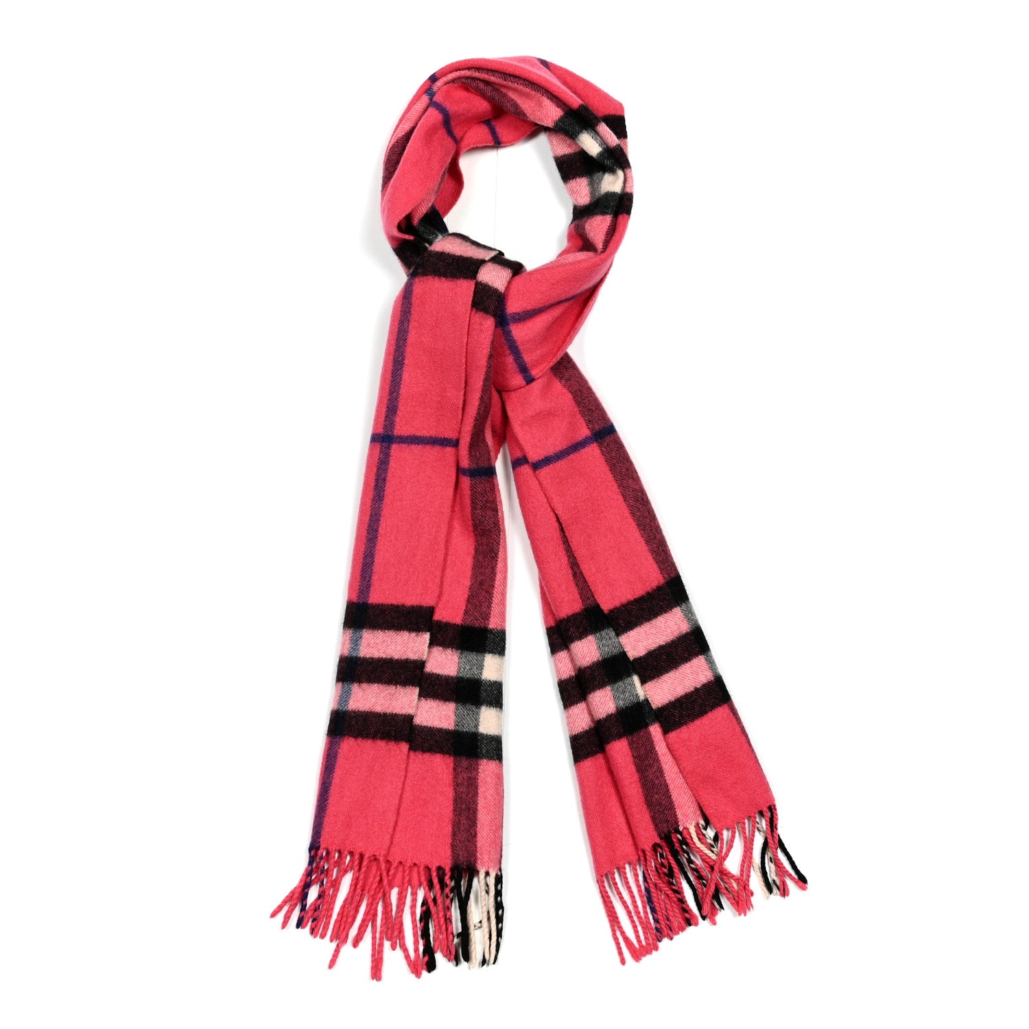 Burberry Cashmere Giant Check Fringe Scarf Pink 1 of 3