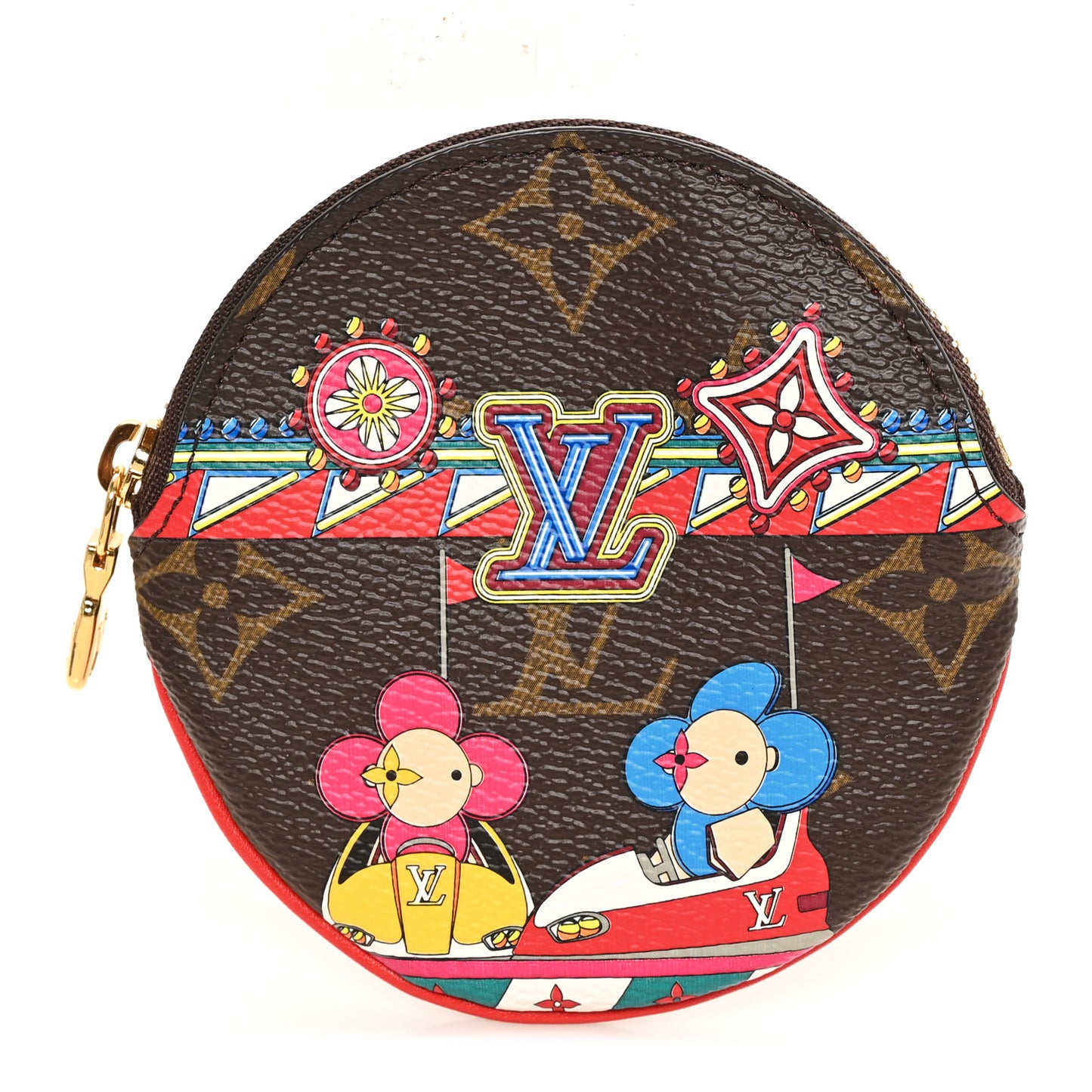 Monogram 2020 Christmas Animation Bumper Cars Round Coin Purse Coquelicot