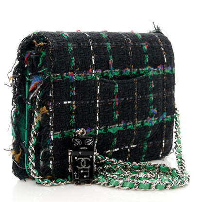 Chanel Tweed Fringe Wallet On Chain WOC Black Green 3 of 12