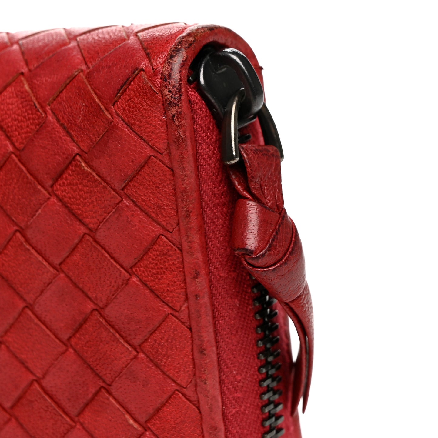 Nappa Intrecciato Zip Around Wallet Red