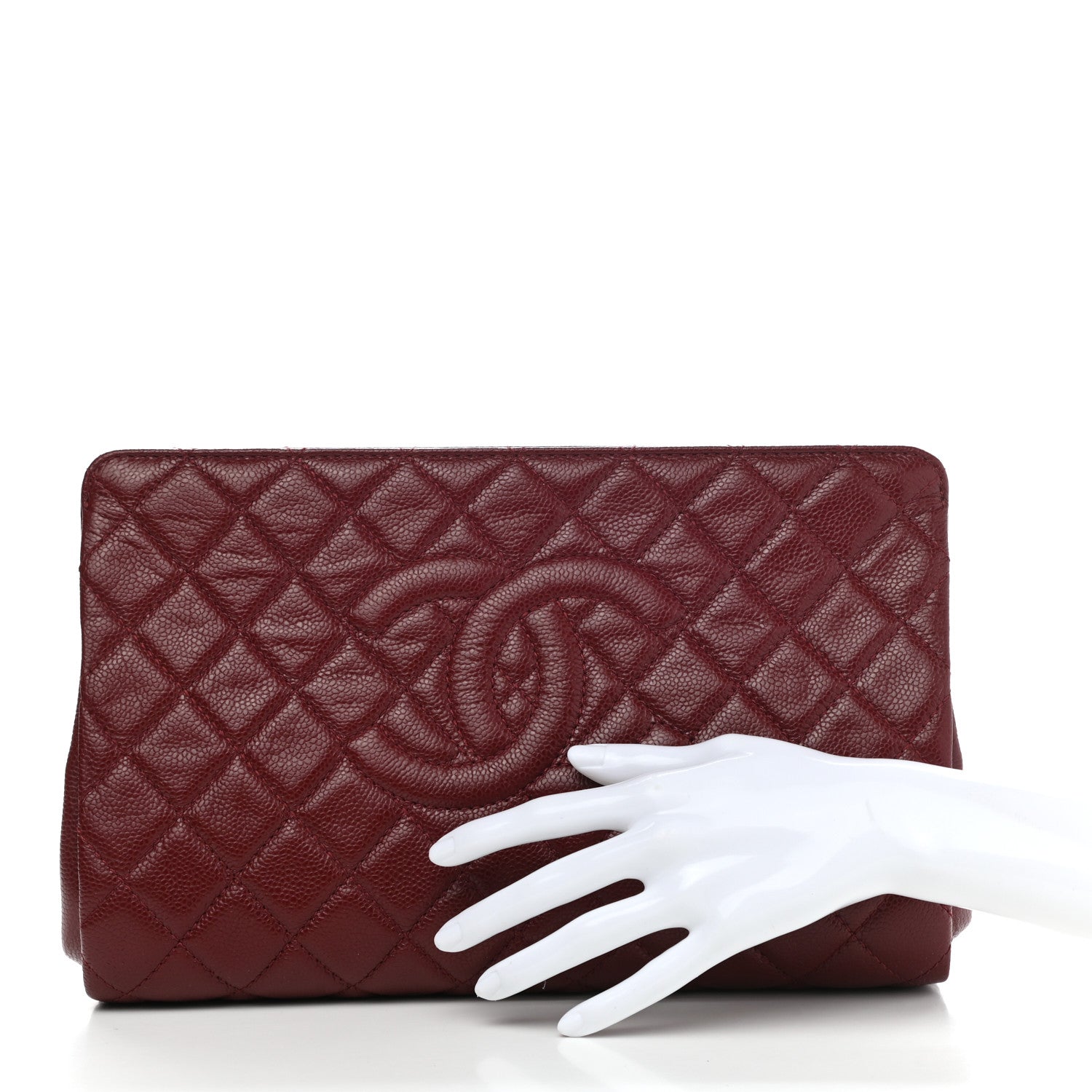 Chanel Caviar Quilted CC Large Clutch Dark Red 2 of 7