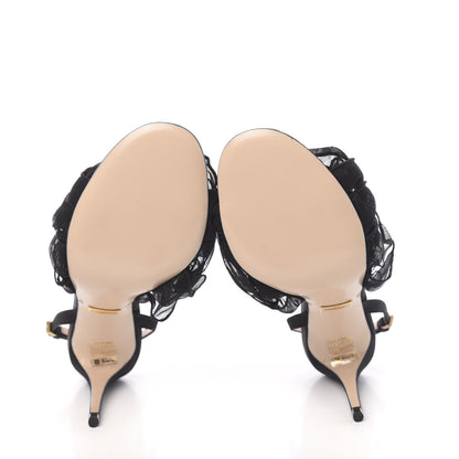 Gucci Tulle Ruffle Mid Heel Slingback Sandals 37 Black 5 of 9
