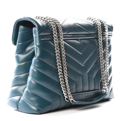 Saint Laurent Calfskin Y Quilted Monogram Medium Loulou Chain Satchel Dark Turquoise 2 of 11