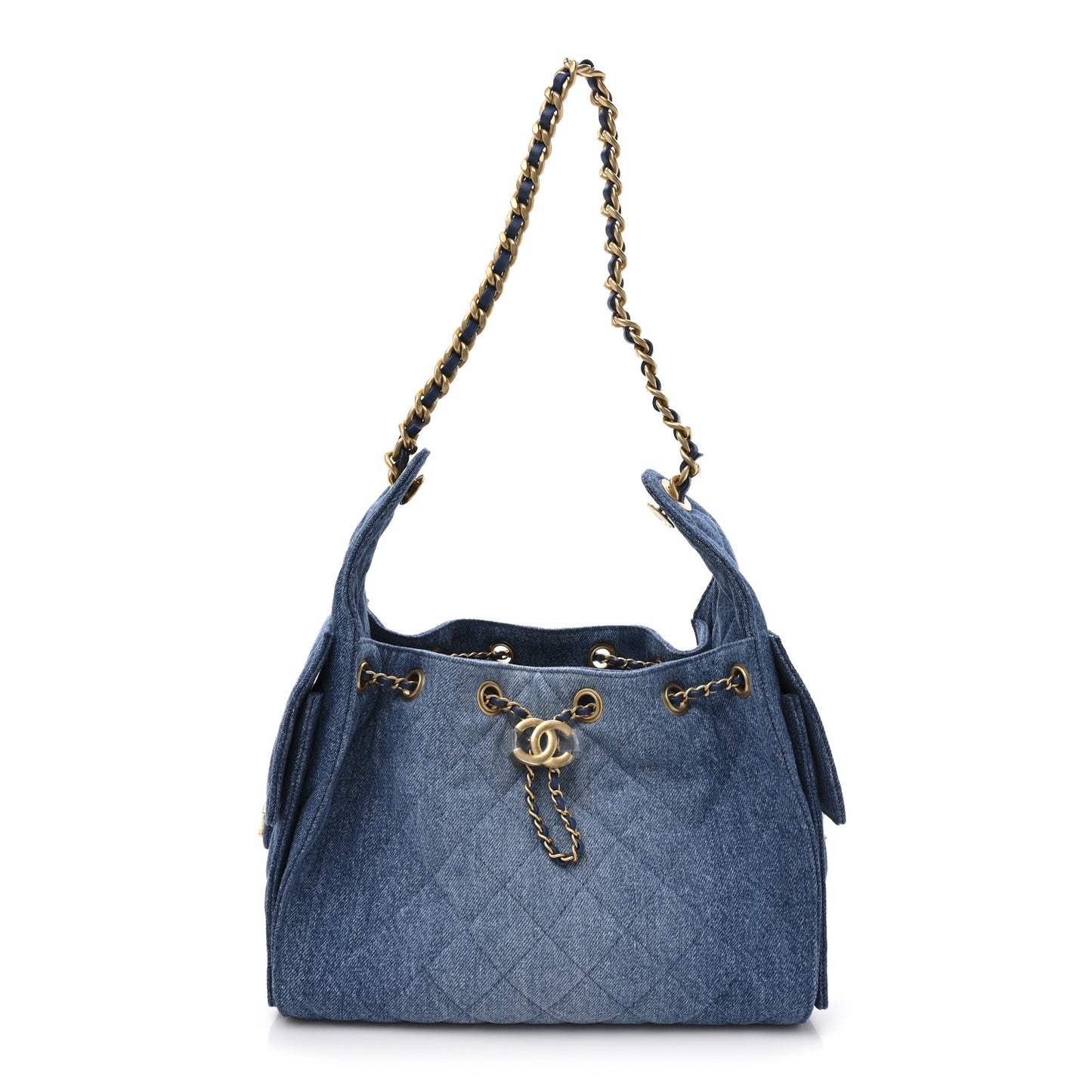 Washed Denim Quilted Small Chanel 25 Handbag Blue
