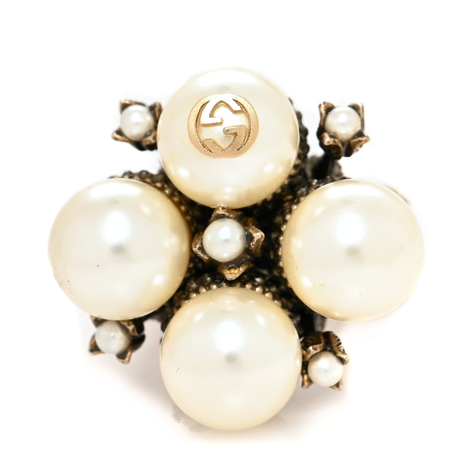 Gucci Metal Pearl Ring 6 Aged Gold 1 of 4