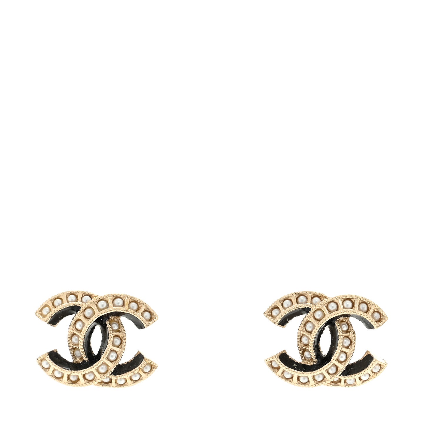 Metal Pearl Enamel CC Earrings Gold Black