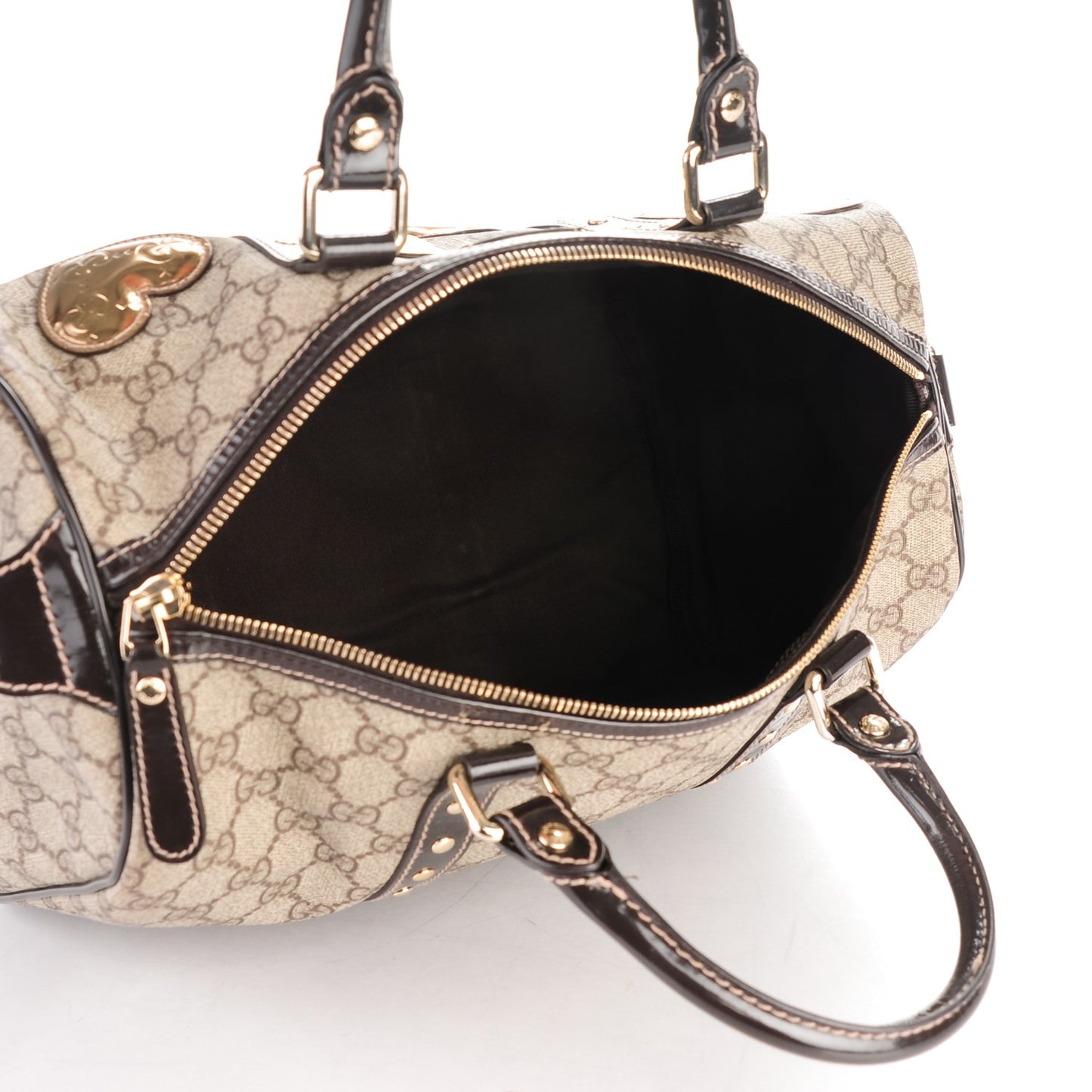 Monogram Guccissima Hearts Studded Medium Joy Boston Dark Brown