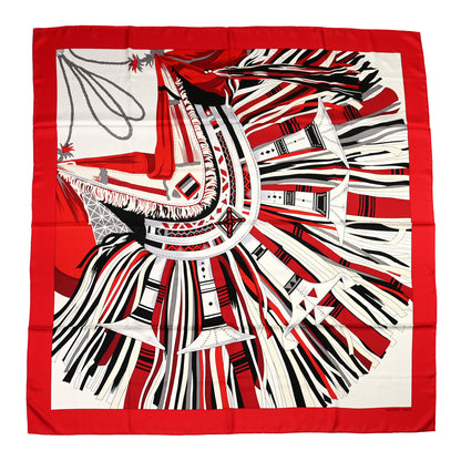 Hermes Silk Cuirs Du Desert II Shawl 140 Rouge White Black 1 of 11