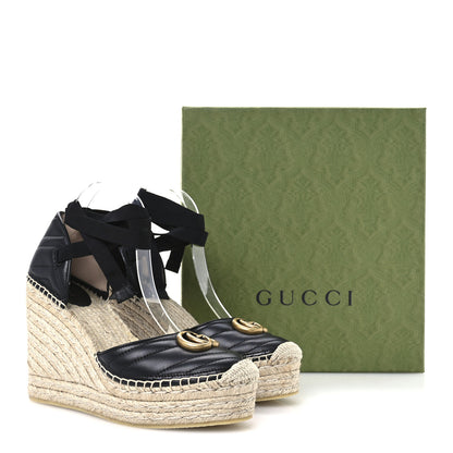 Gucci Nappa Matelasse GG Marmont Ankle Wrap Platform 35/120mm Espadrille Wedges 40.5 Black 9 of 9