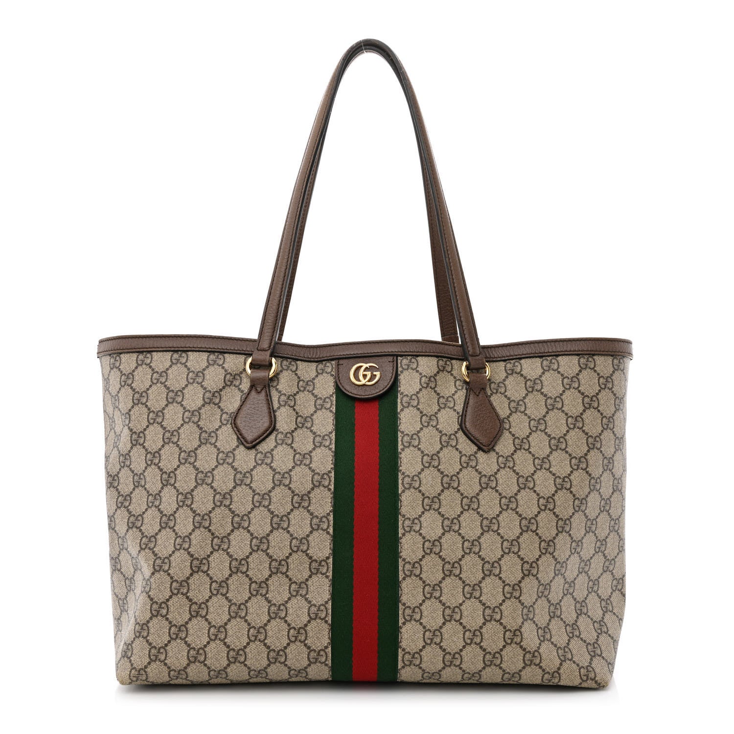 Gucci GG Supreme Monogram Textured Calfskin Web Medium Ophidia Shopping Tote Beige Ebony New Acero 1 of 22