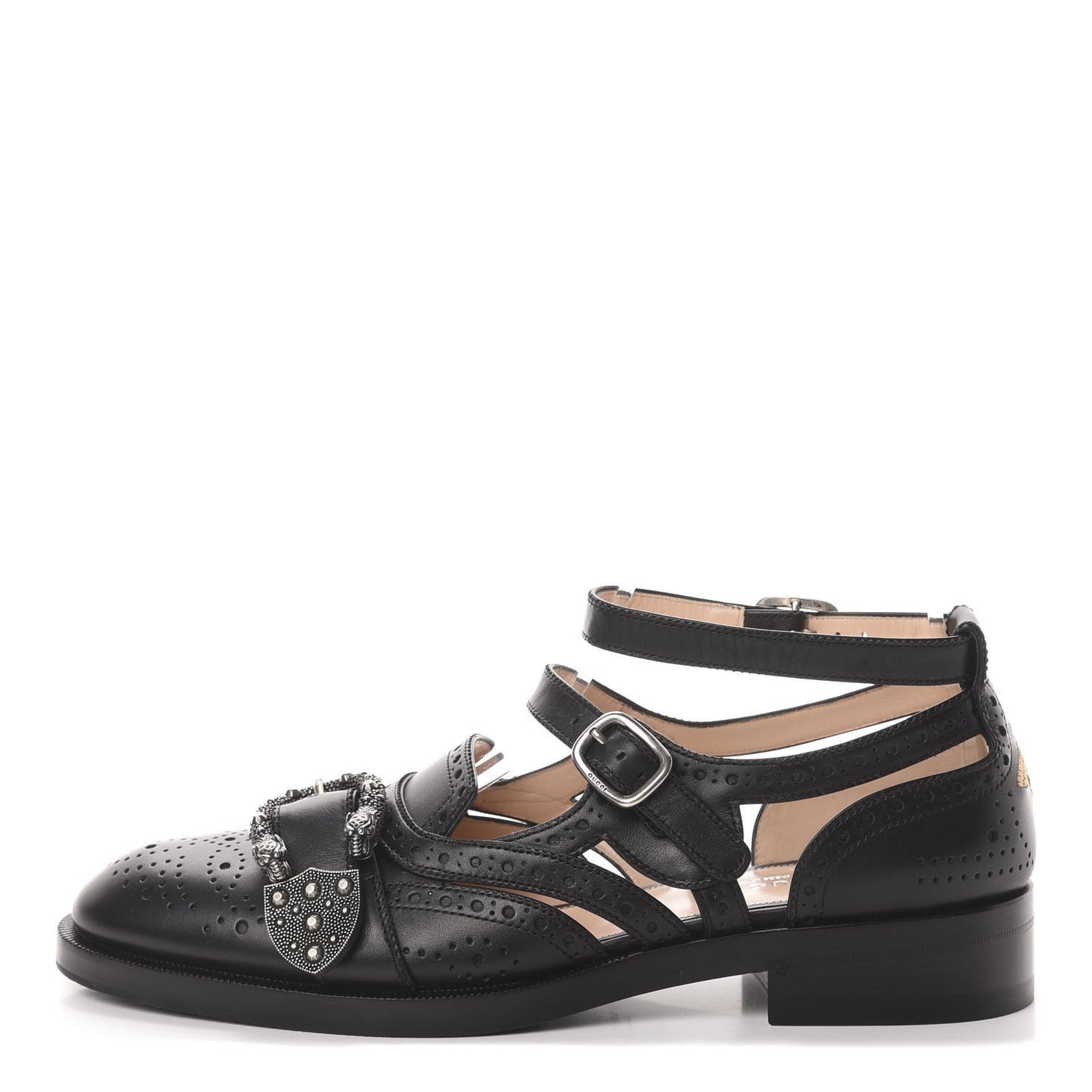 Calfskin Bee Embroidered Womens Queercore Brogue Wingtip Monk Strap Loafers 40 Black