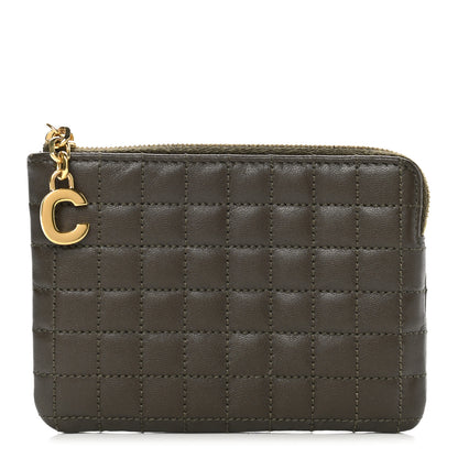 Celine Calfskin Quilted C Charm Coin Card Pouch Khaki 1 of 7