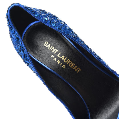 Saint Laurent Sequin Paris 105 V Cut Pumps 35 Bleu Roy 2 of 18