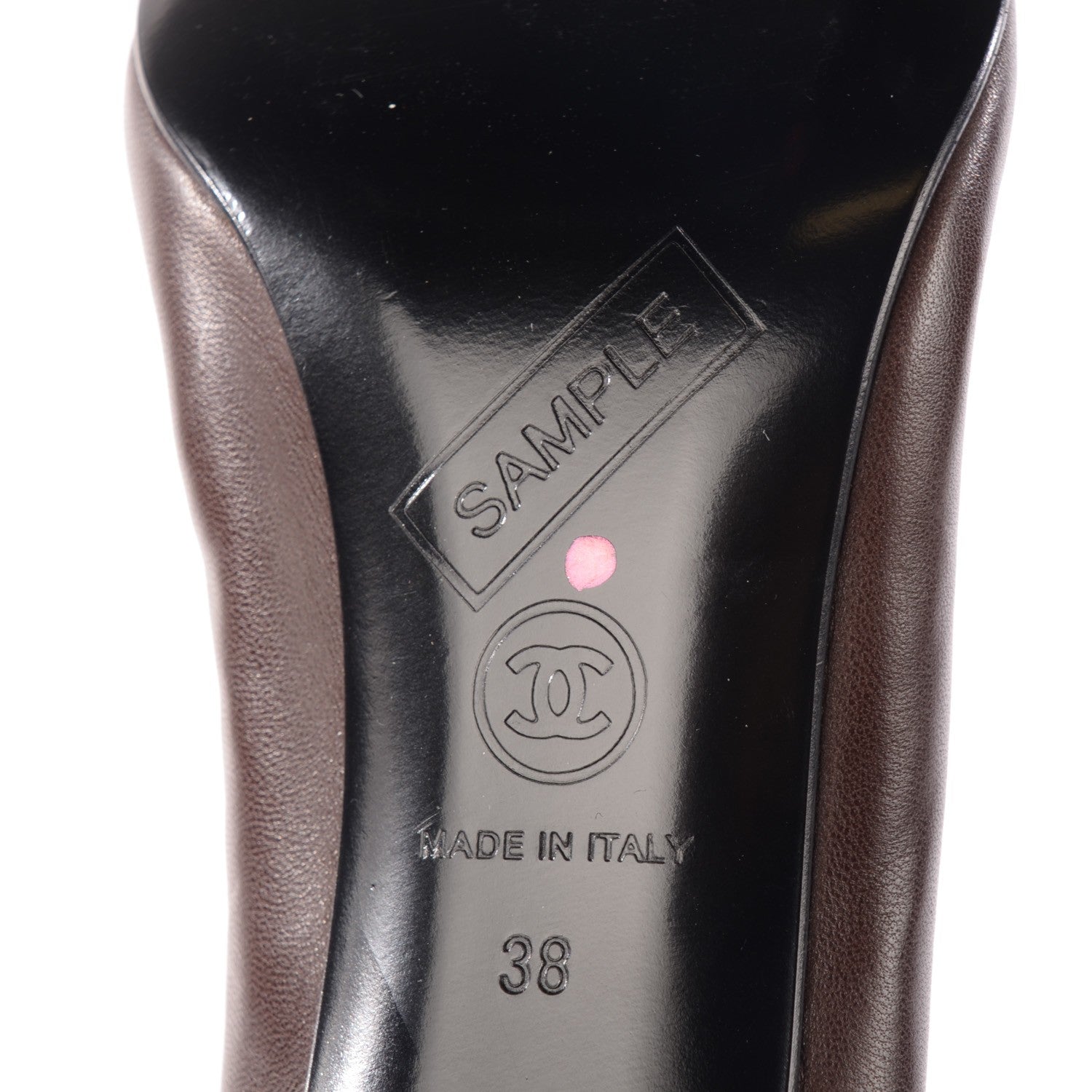 Chanel Lambskin Patent Elastic Cap Toe Pumps 38 Brown Black 6 of 6