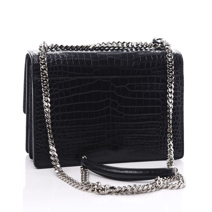Saint Laurent Calfskin Crocodile Embossed Medium Monogram Sunset Navy 2 of 9