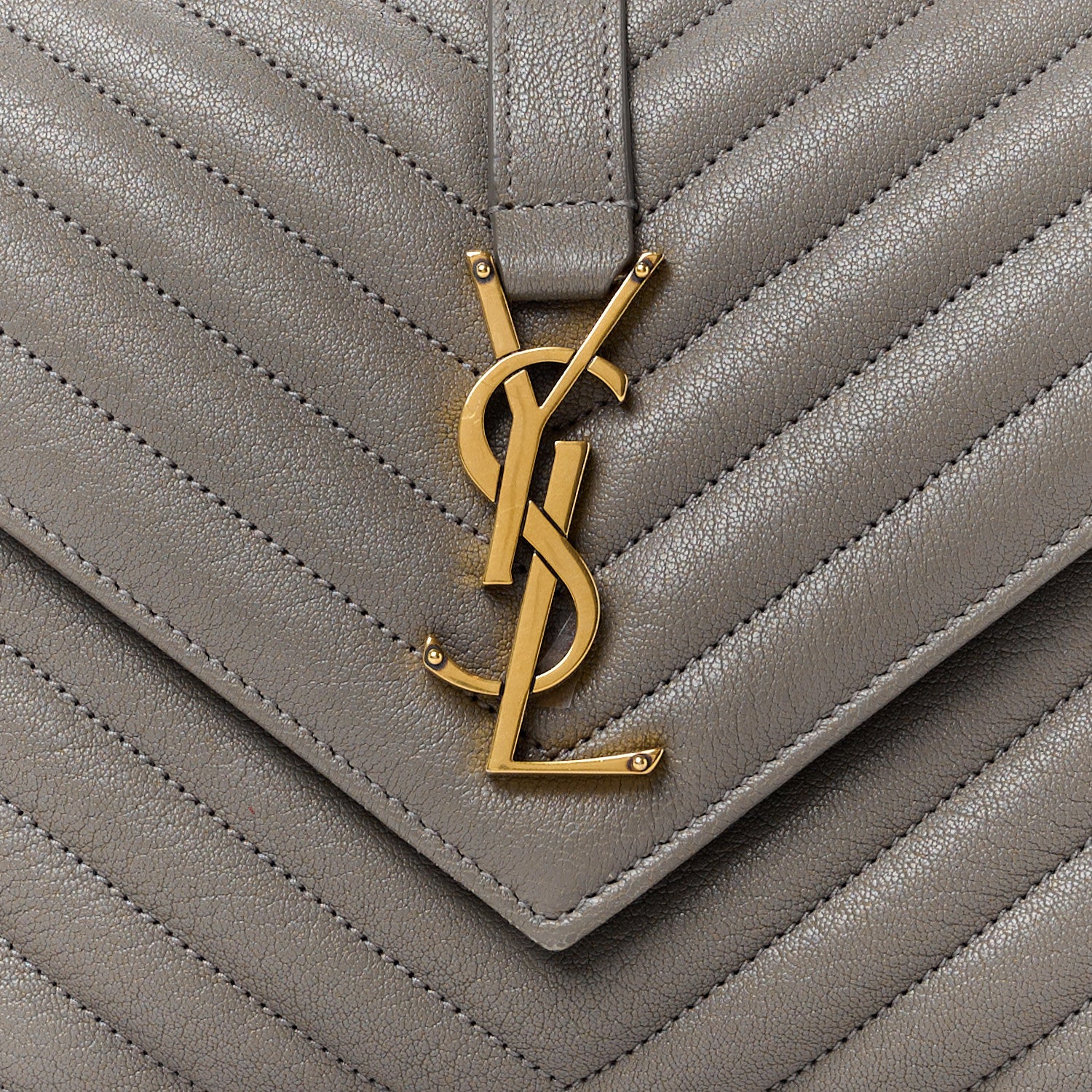 Saint Laurent Sheepskin Matelasse Chevron Monogram Medium College Bag Fog 10 of 13