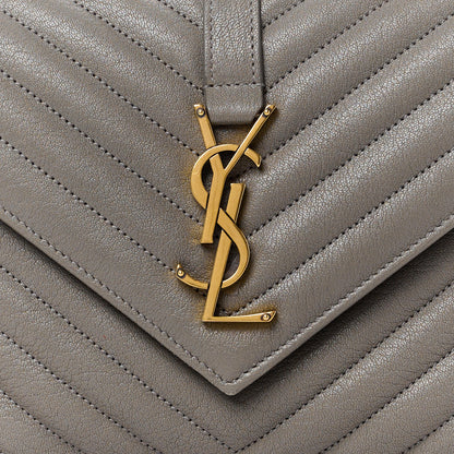 Saint Laurent Sheepskin Matelasse Chevron Monogram Medium College Bag Fog 10 of 13