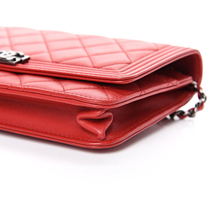 Chanel Lambskin Quilted Boy Wallet On Chain WOC Red 10 of 14