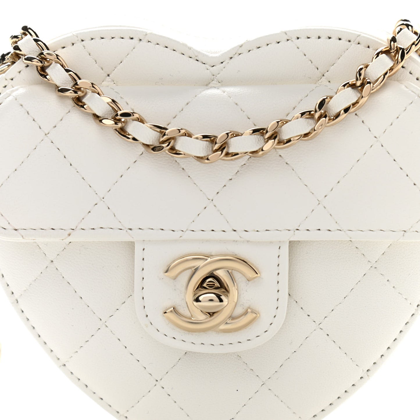 Lambskin Quilted CC In Love Heart Clutch With Chain White