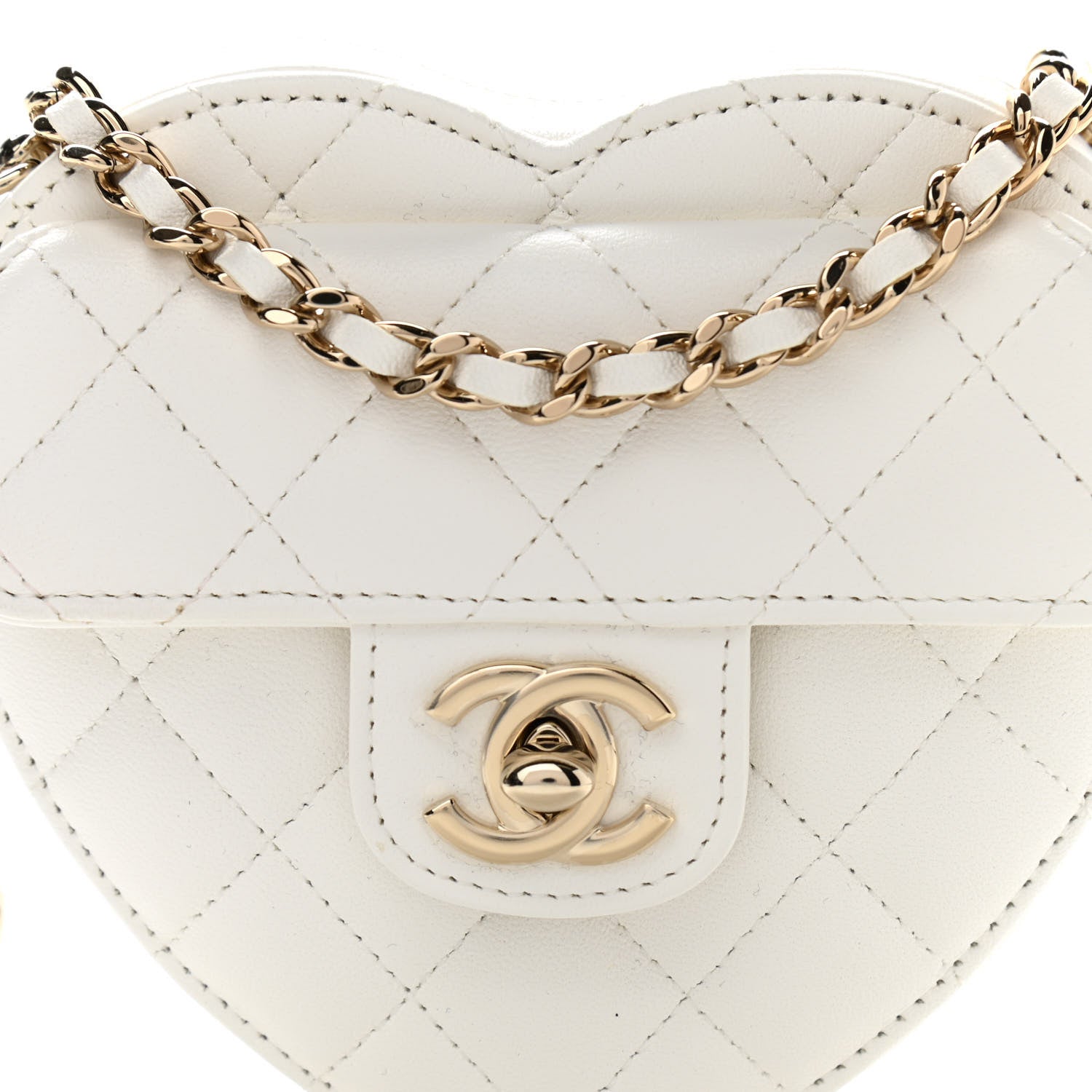 Chanel Lambskin Quilted CC In Love Heart Clutch With Chain White 8 of 11