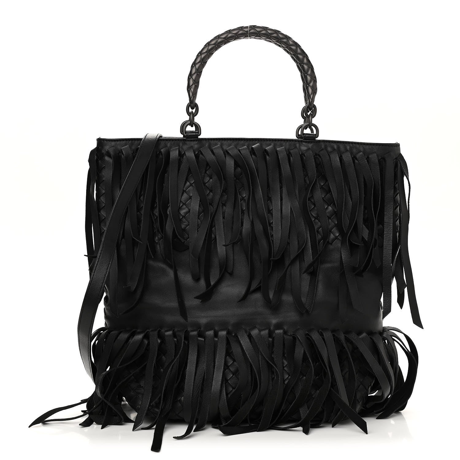 Bottega Veneta Nappa Fringe Woven Handle Tote Black 1 of 10